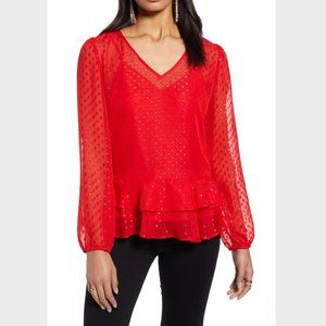 Halogen Ruffle Hem Swiss Dot Blouse (NWT)